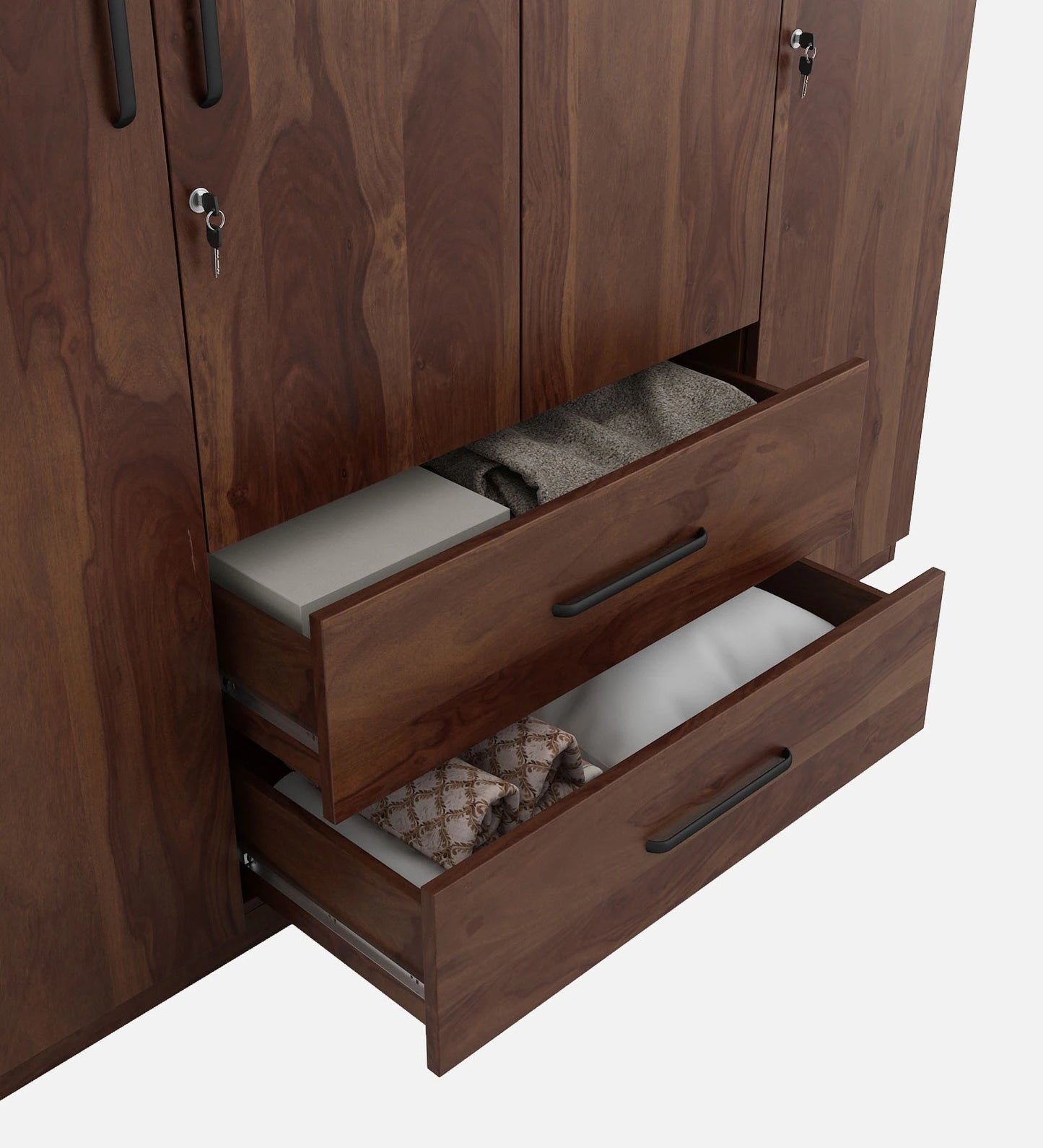 Solid Wood 4 Door Wardrobe With Loft In Sheesham Finish With Locker & Drawer