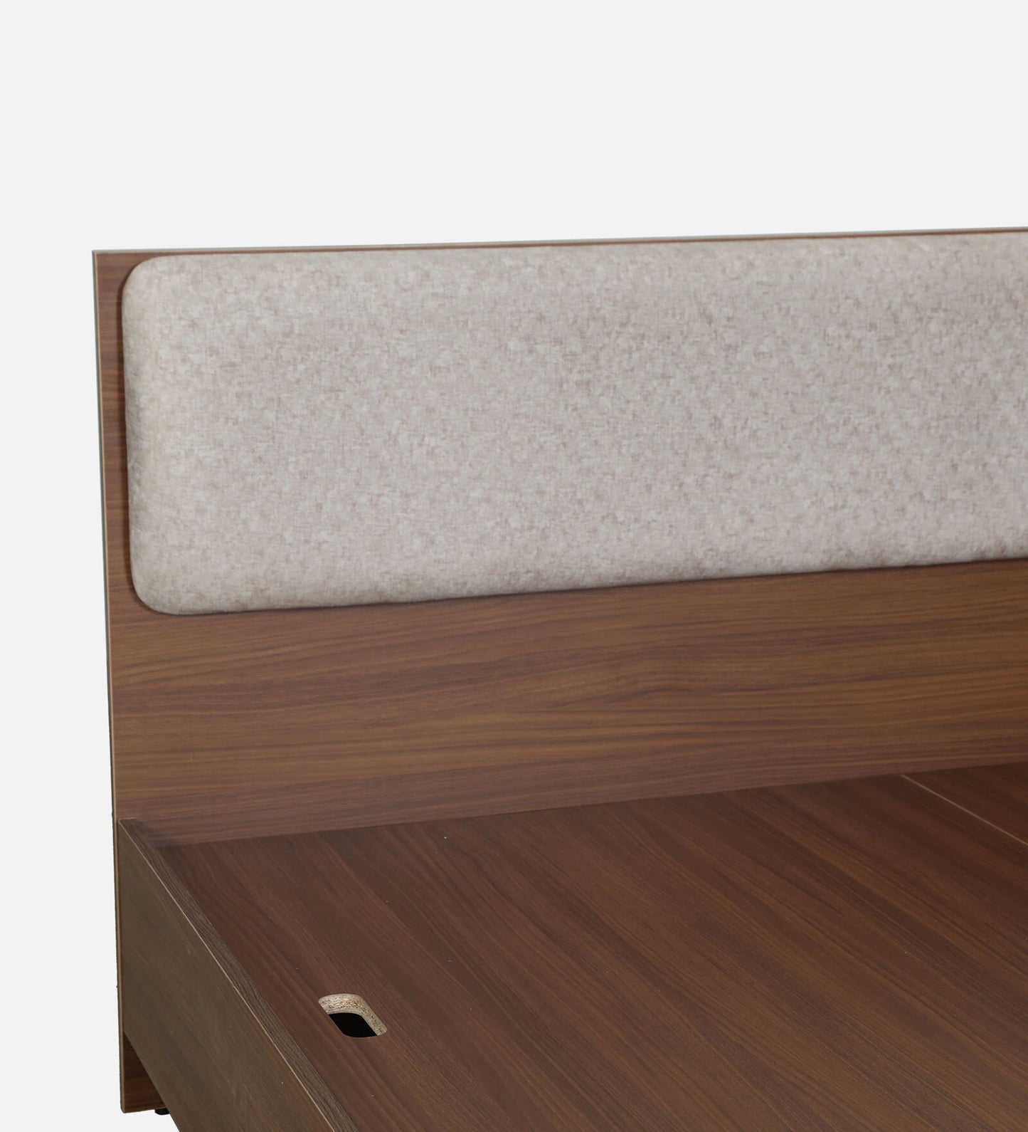 King size Bed in Planked Walnut Finish with Upholstered Headboard