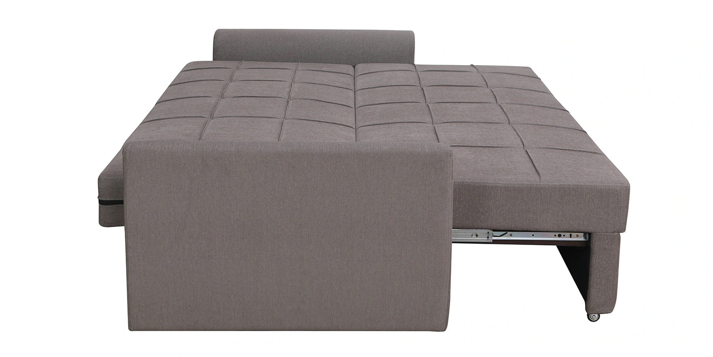 Fabric Pull Out Sofa Cum Bed In Sandy Brown Colour With Storage