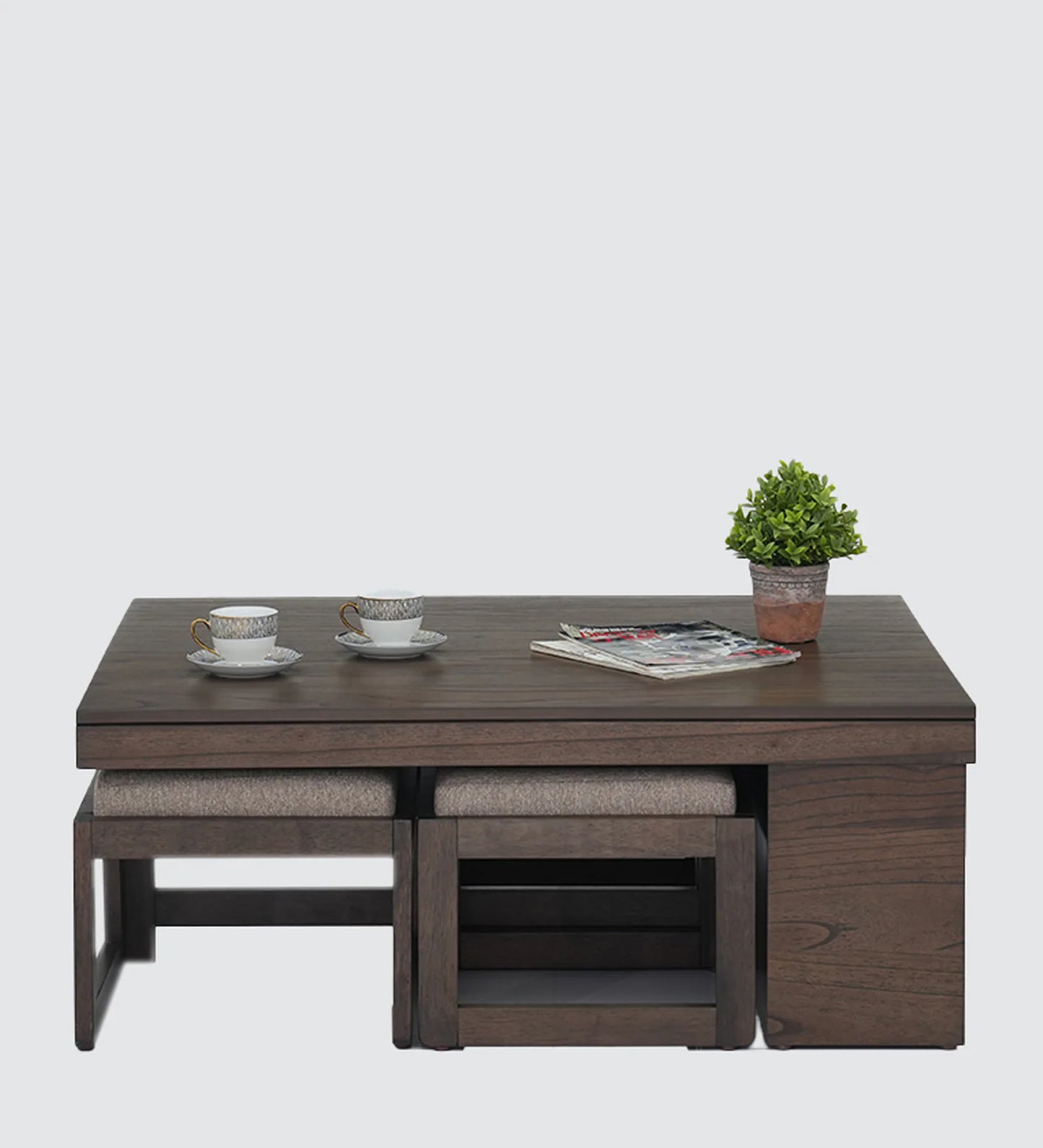 Coffee Table Set with 4 Stool in Brown Colour