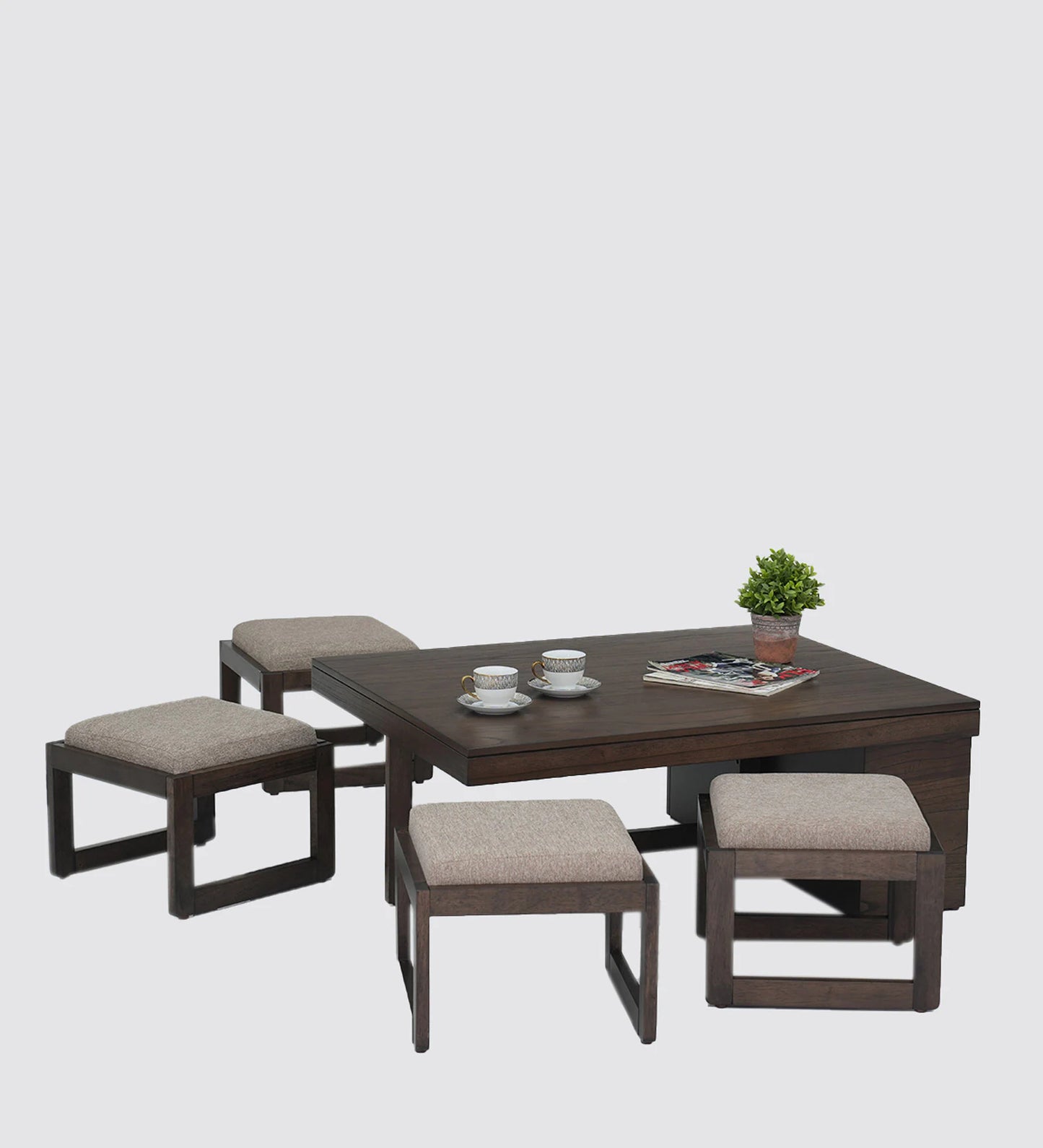 Coffee Table Set with 4 Stool in Brown Colour