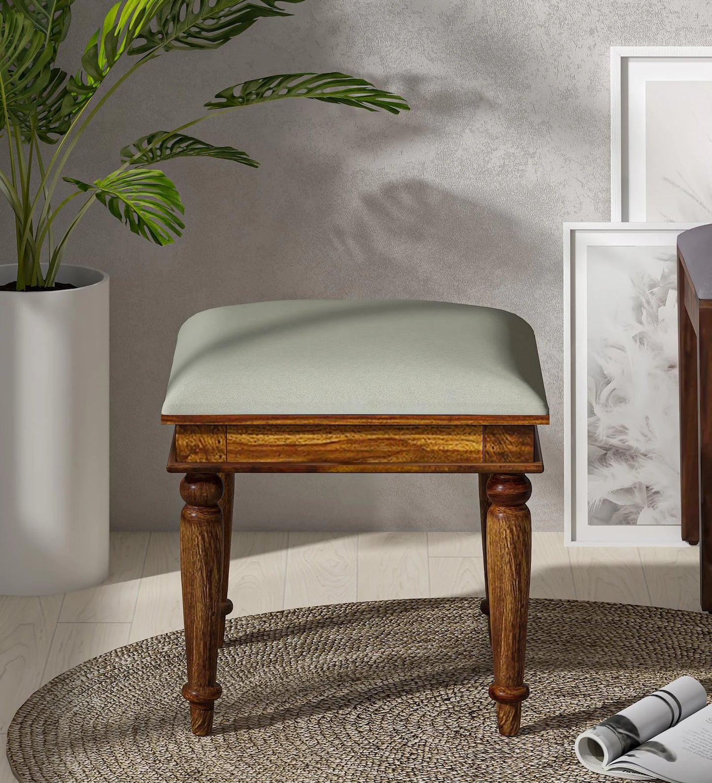 Sheesham Wood Seating Stool In Scratch Resistant Provincial Teak Finish