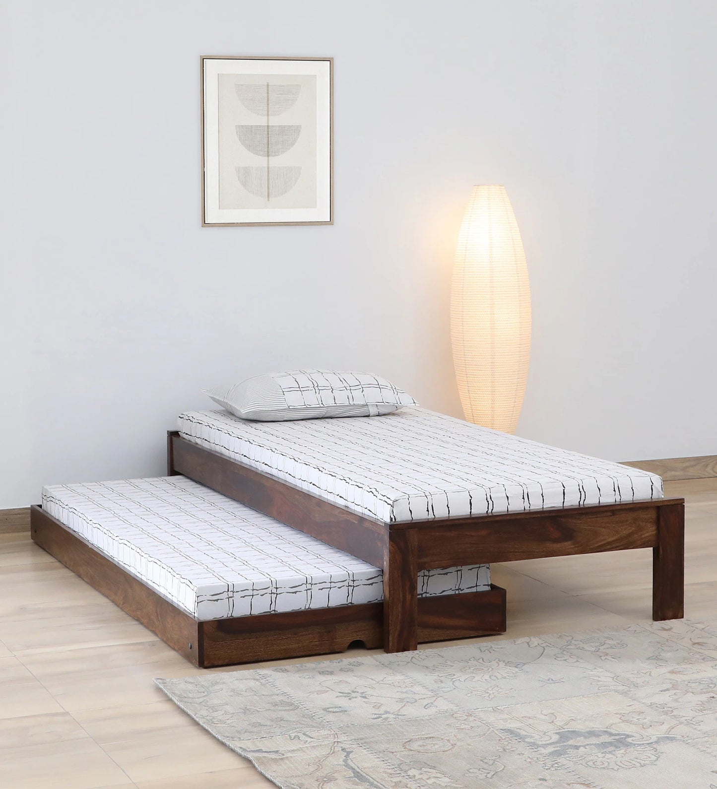 Sheesham Wood Single Bed In Provincial Teak Finish With Trundle