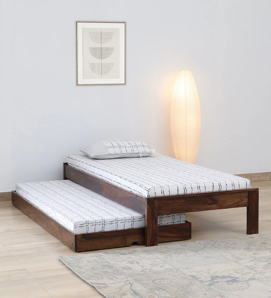 Sheesham Wood Single Bed In Provincial Teak Finish With Trundle