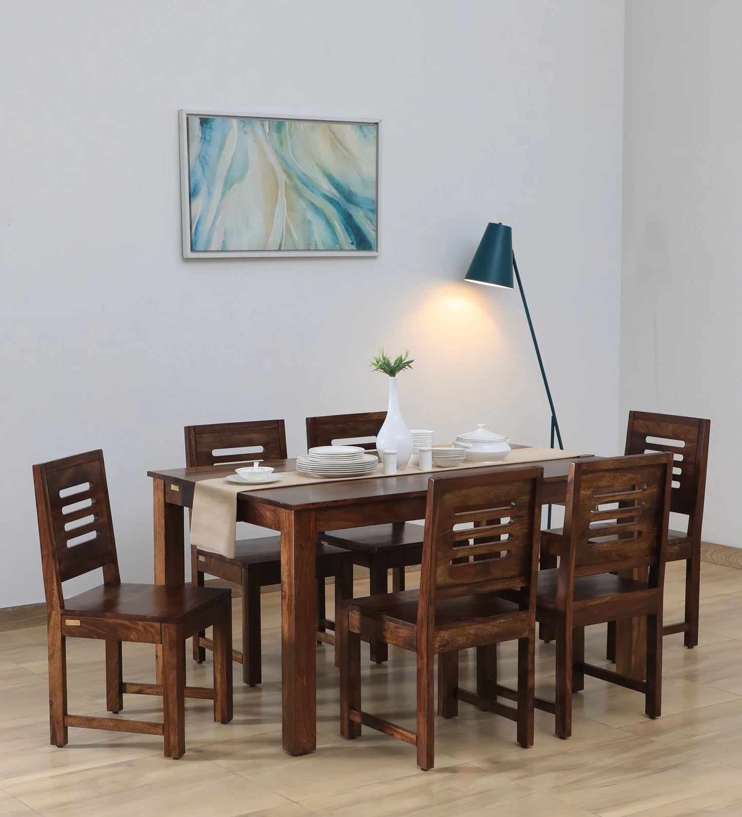 Sheesham Wood 6 Seater Dining Set in Scratch Resistant Provincial Teak Finish
