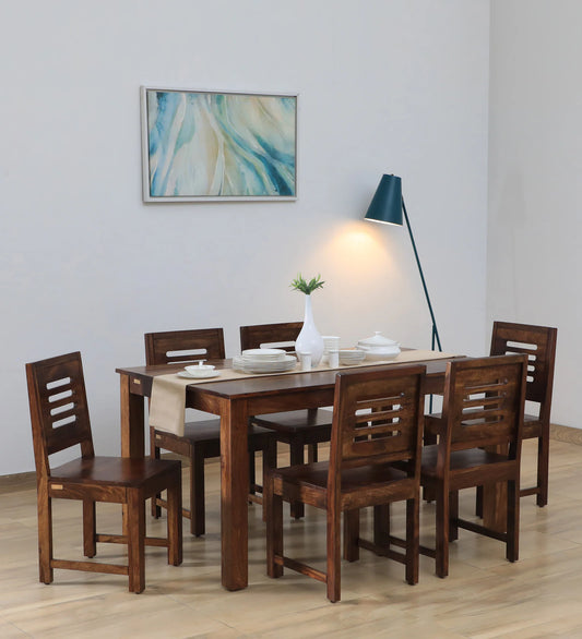 Sheesham Wood 6 Seater Dining Set in Scratch Resistant Provincial Teak Finish