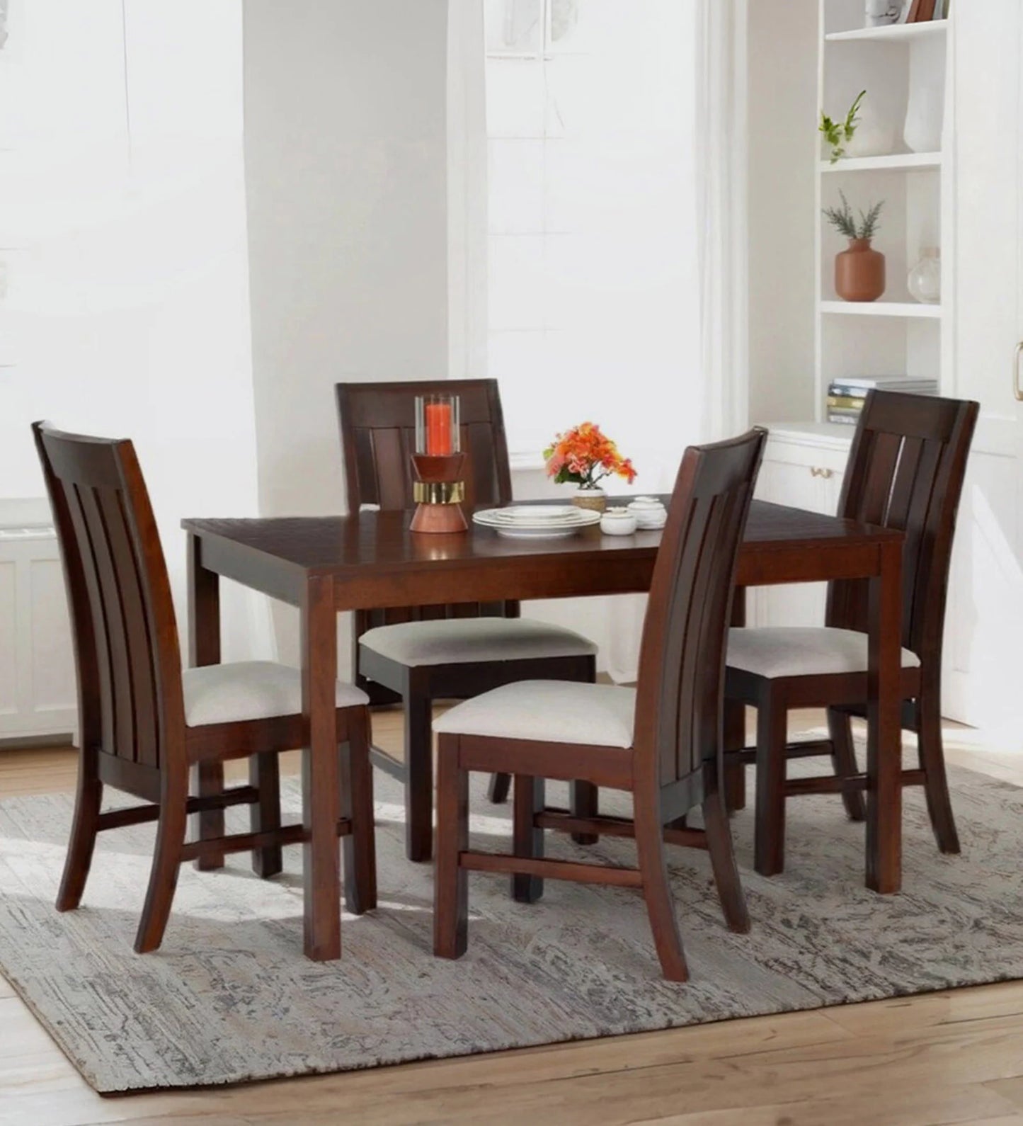 Muar Malaysian 4 Seater Dining Table Set In Brown Colour