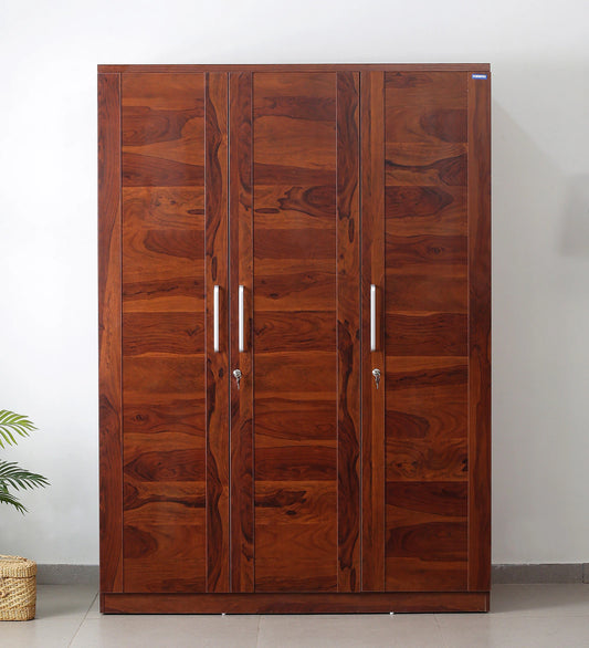 3 Door Wardrobe in Sheesham Woodpore Finish With Drawer & Locker