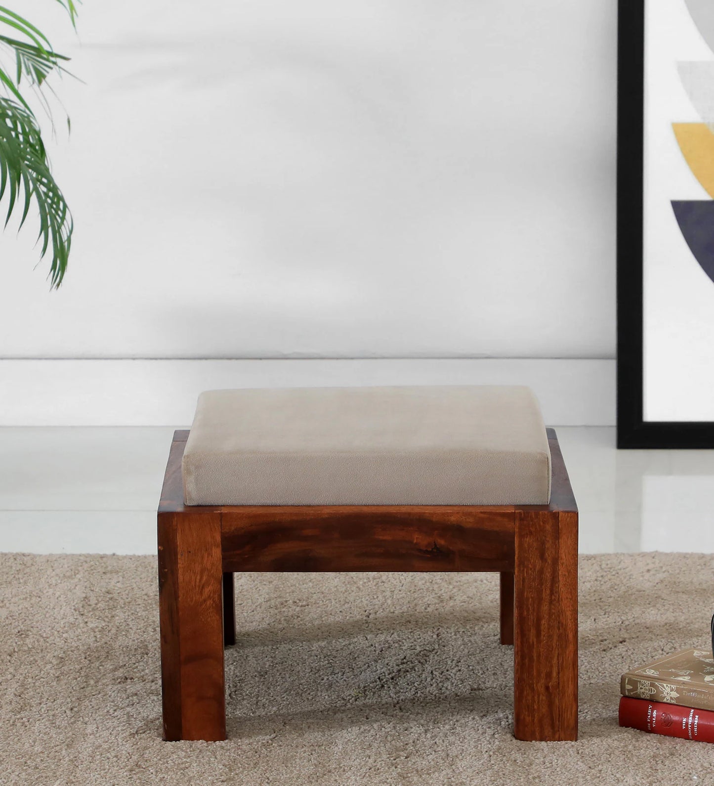 Solid Wood Foot Stool in Grey Colour Set of 2)