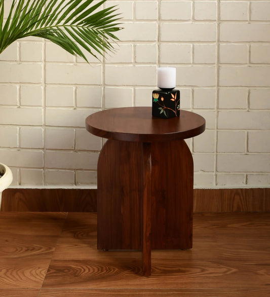 Cole Solid Wood Side Table In Teak Finish