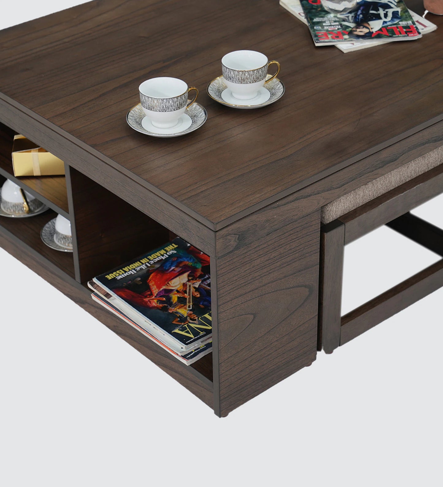 Coffee Table Set with 4 Stool in Brown Colour