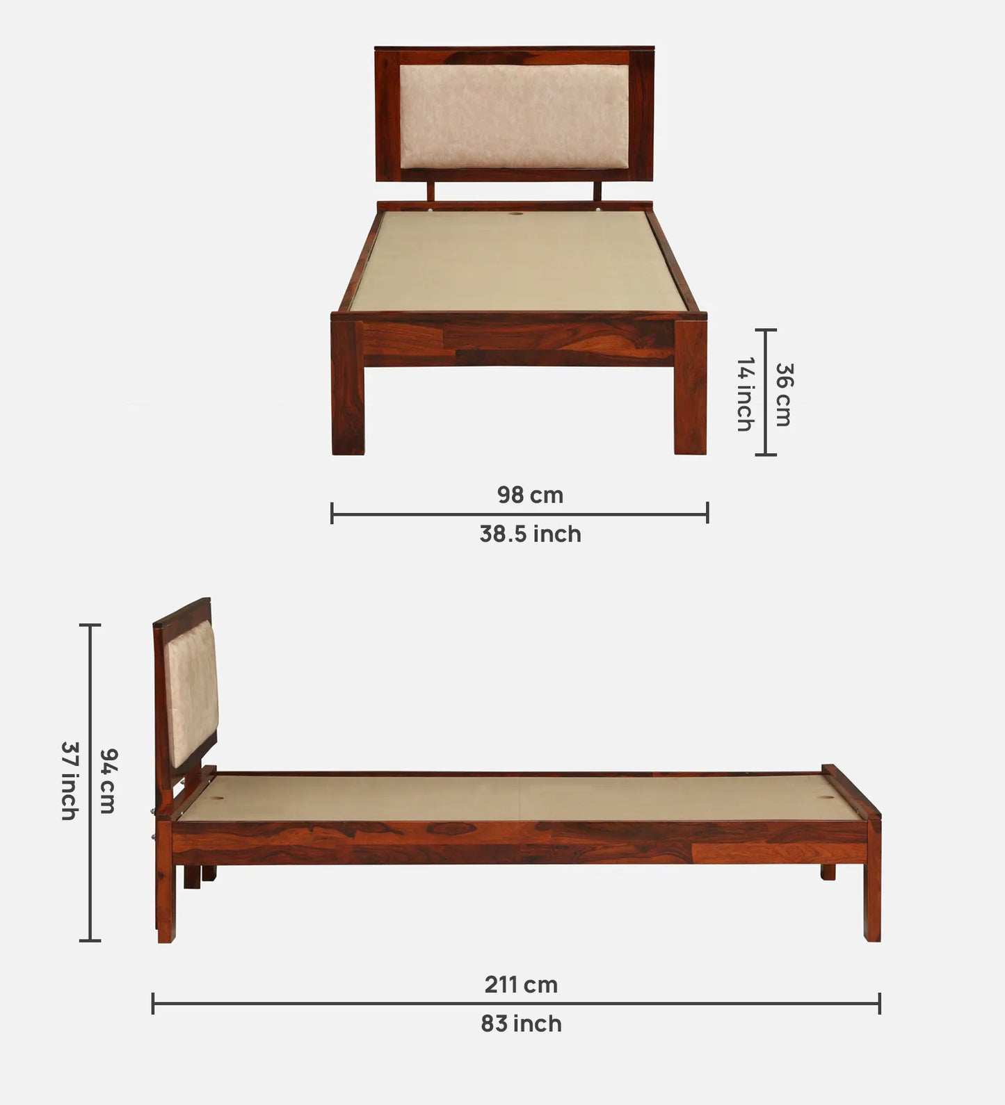 Sheesham Wood Single Bed In Honey Oak Finish