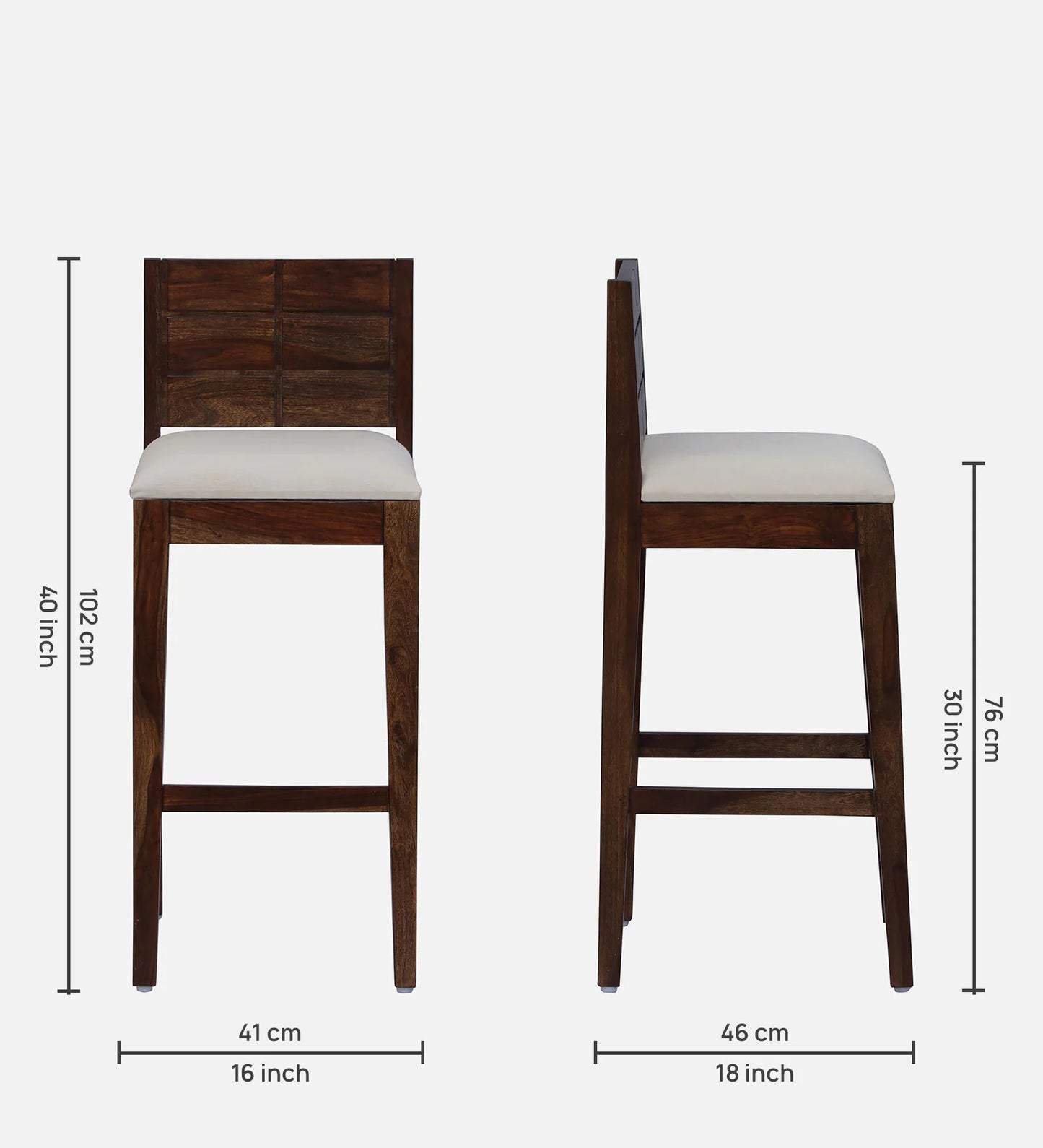 Sheesham Wood Full Back Bar Stool In Provincial Teak Finish with Beige Cushion