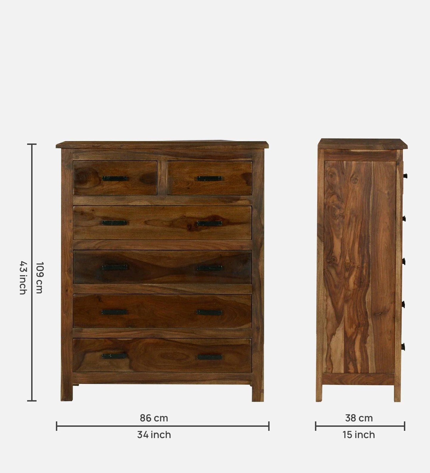 Sheesham Wood Chest Of Drawers in Scratch Resistant Provincial Teak Finish