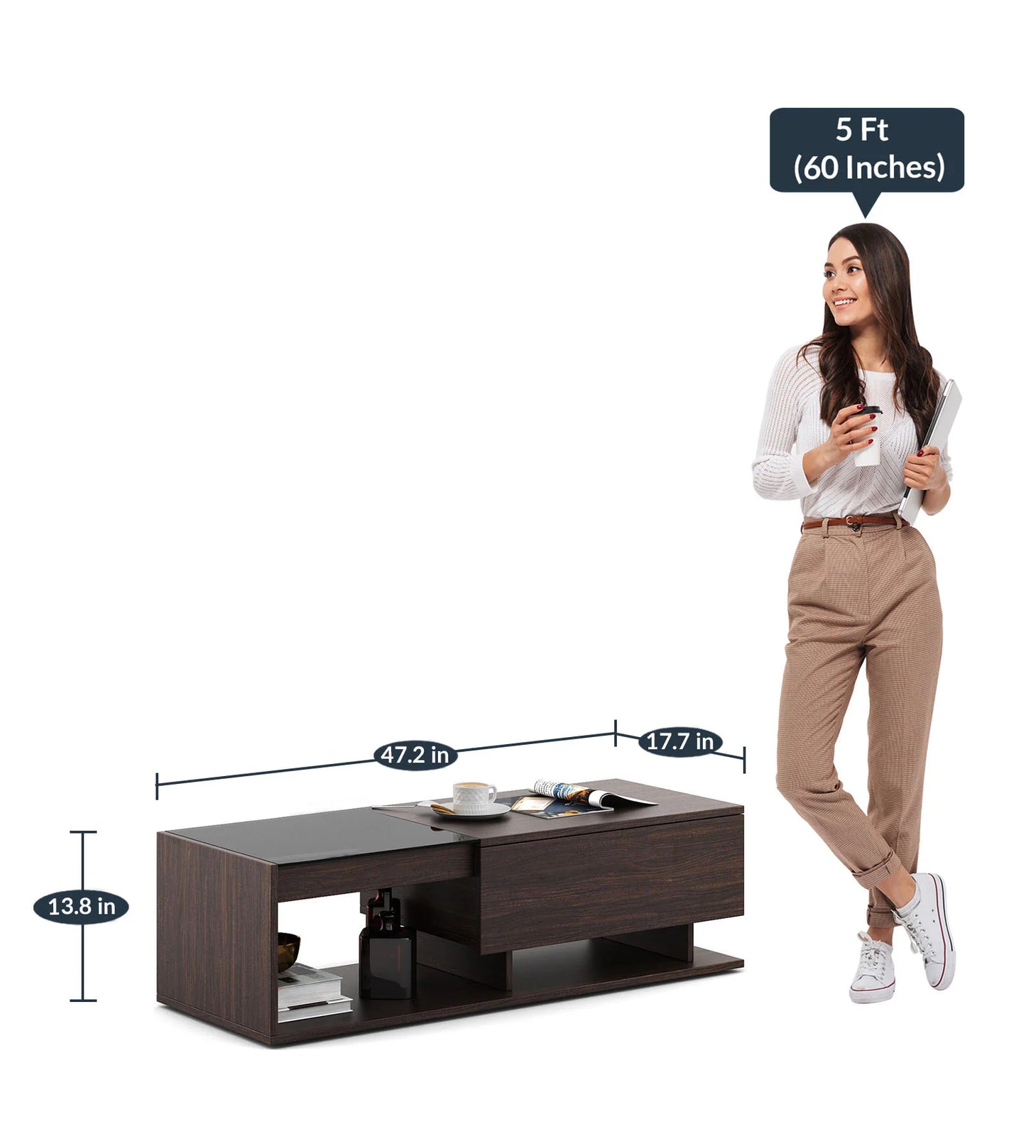 Eco Large Coffee Table In Choco Walnut Finish