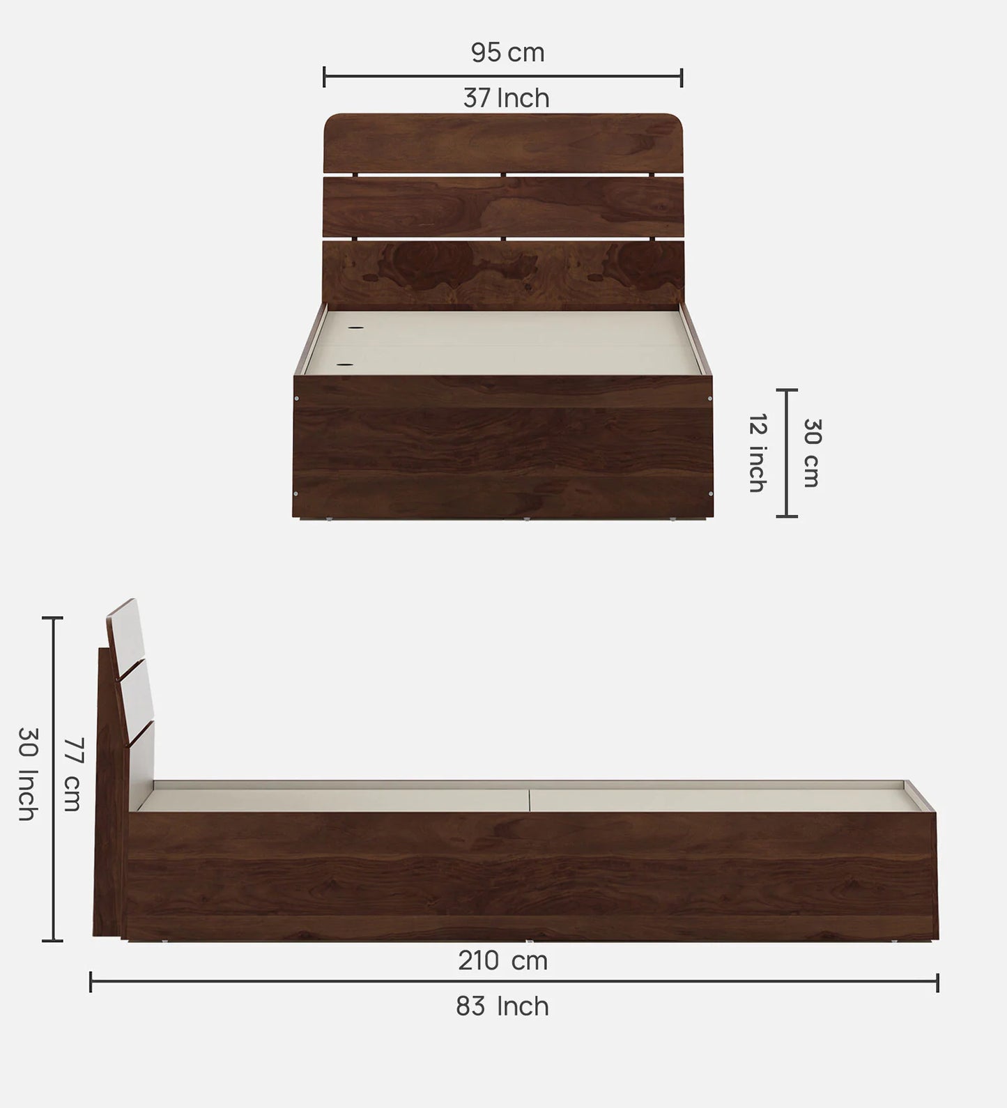 Single Bed In Sheesham Finish With Box Storage