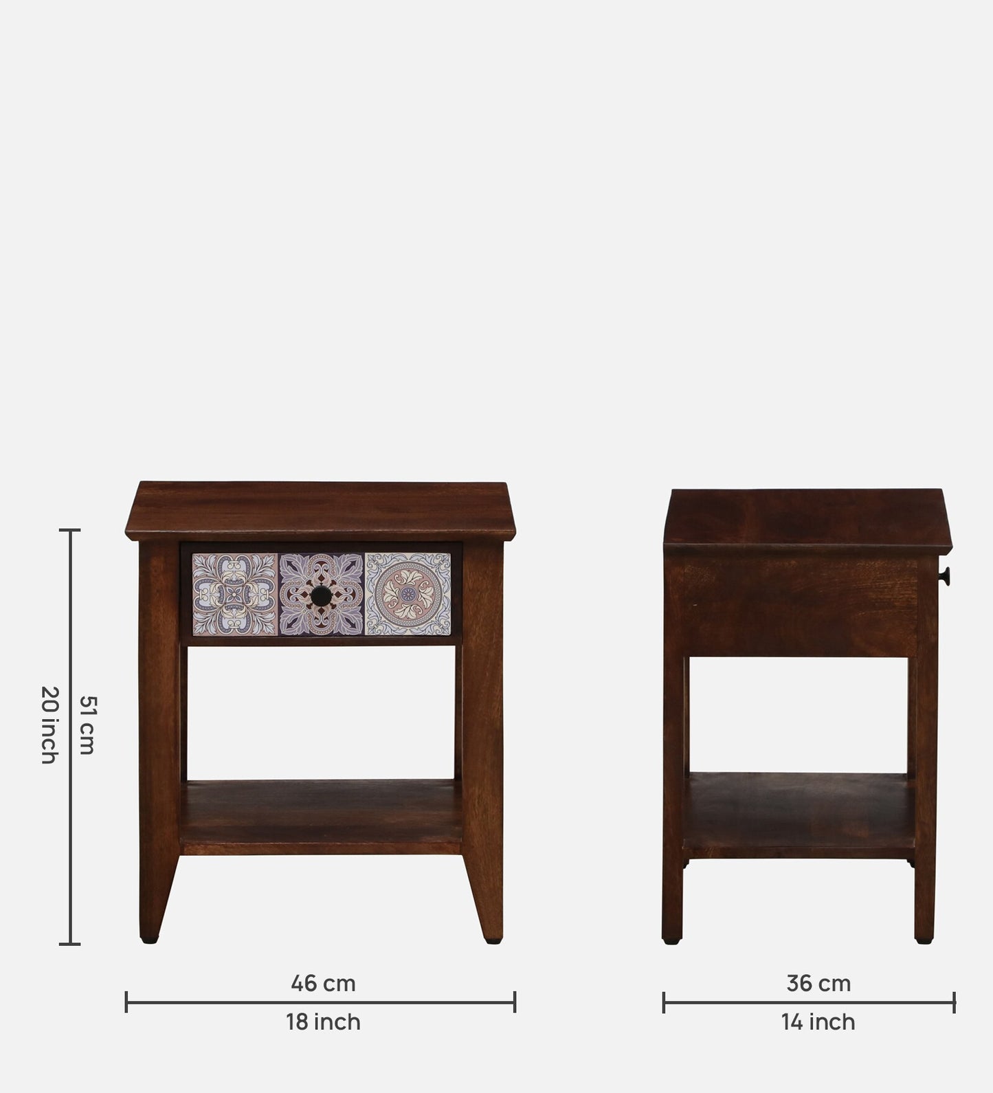 Zellige Solid Wood End Table In Tubbaq Finish With Drawer