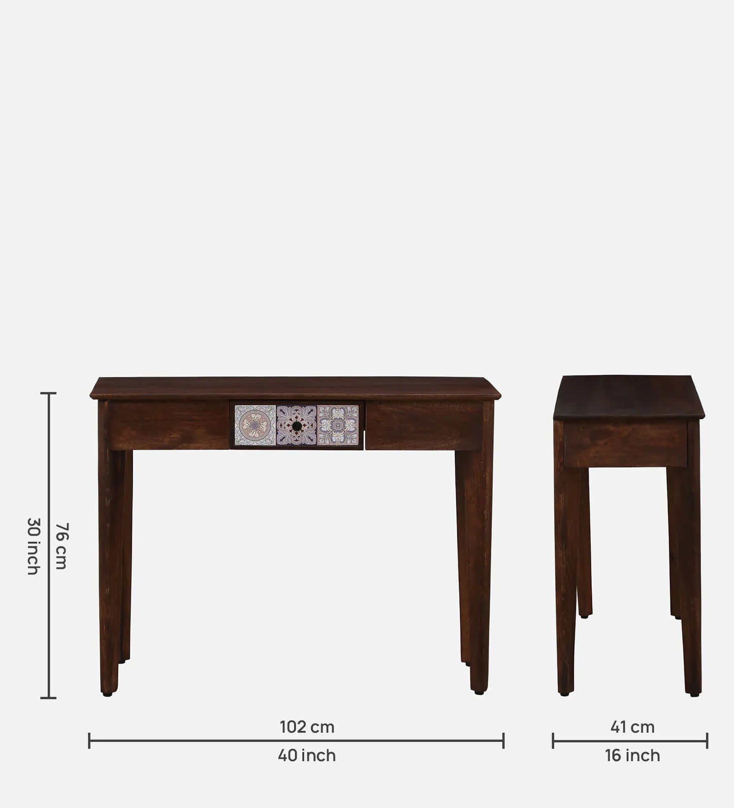 Zellige Solid Wood Console Table In Tubbaq Finish With Drawer