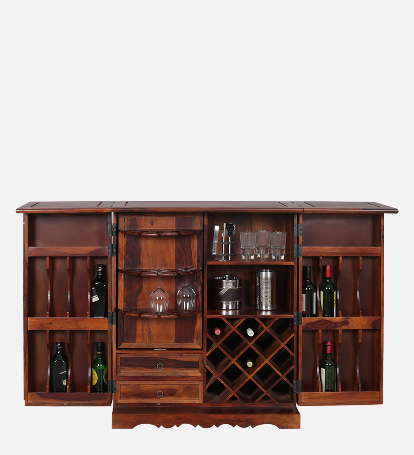Sheesham Wood Bar Cabinet In Honey Oak Finish