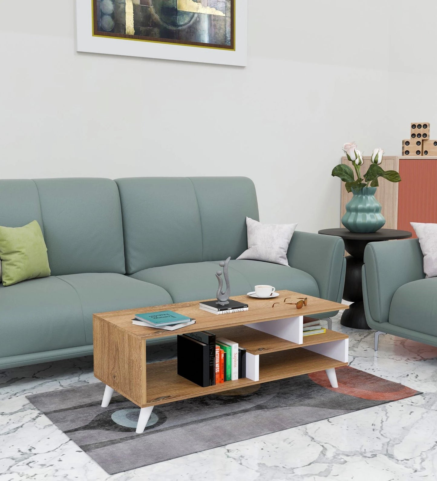 Dora Coffee Table In Canyon Oak And White Colour