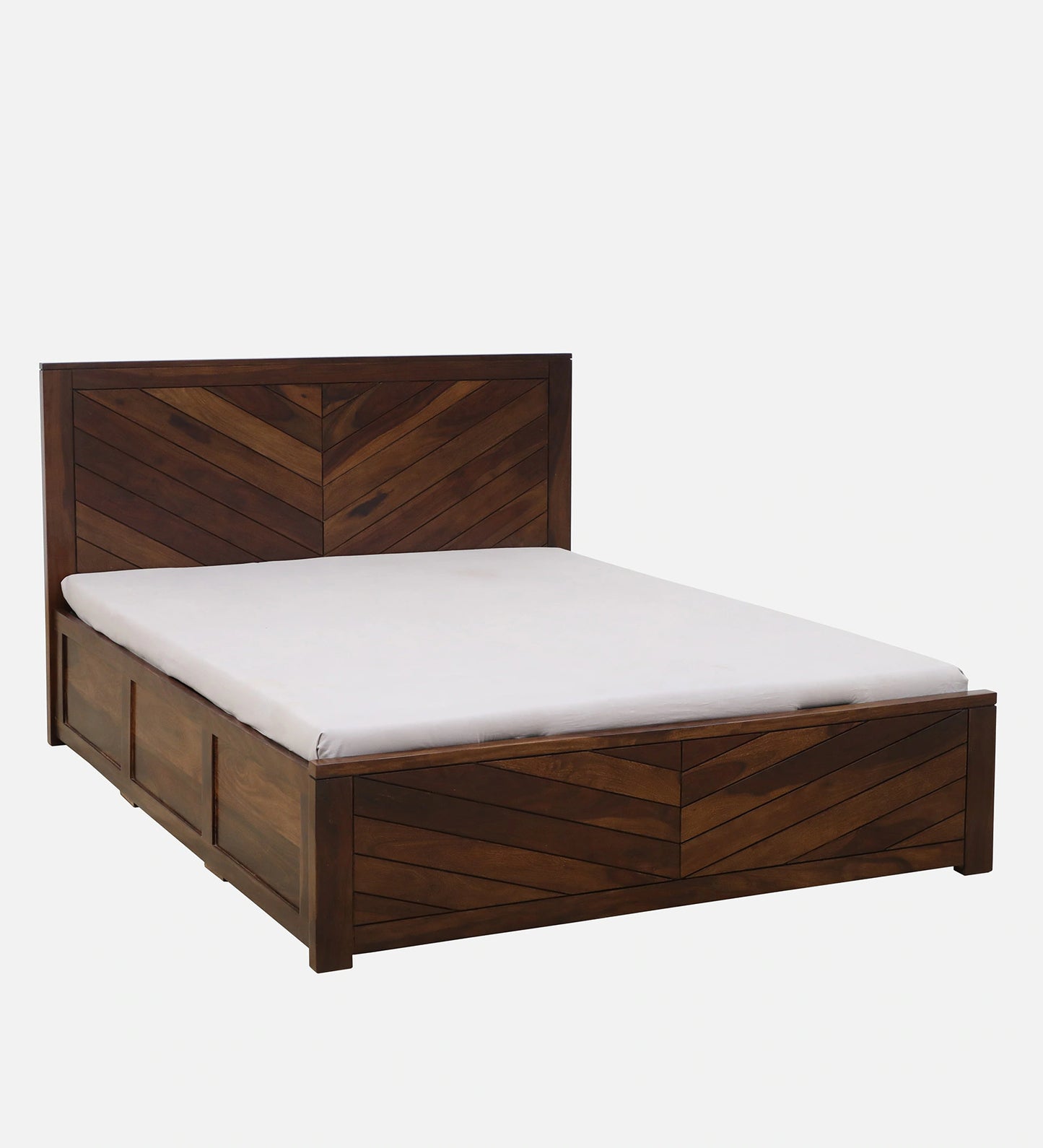 Sheesham Wood King Size Bed In Scratch Resistant Provincial Teak Finish With Hydraulic Storage