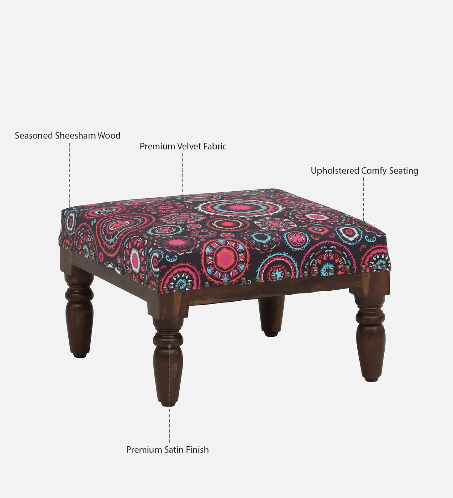 Sheesham Wood Foot Stool In Provincial Teak Finish