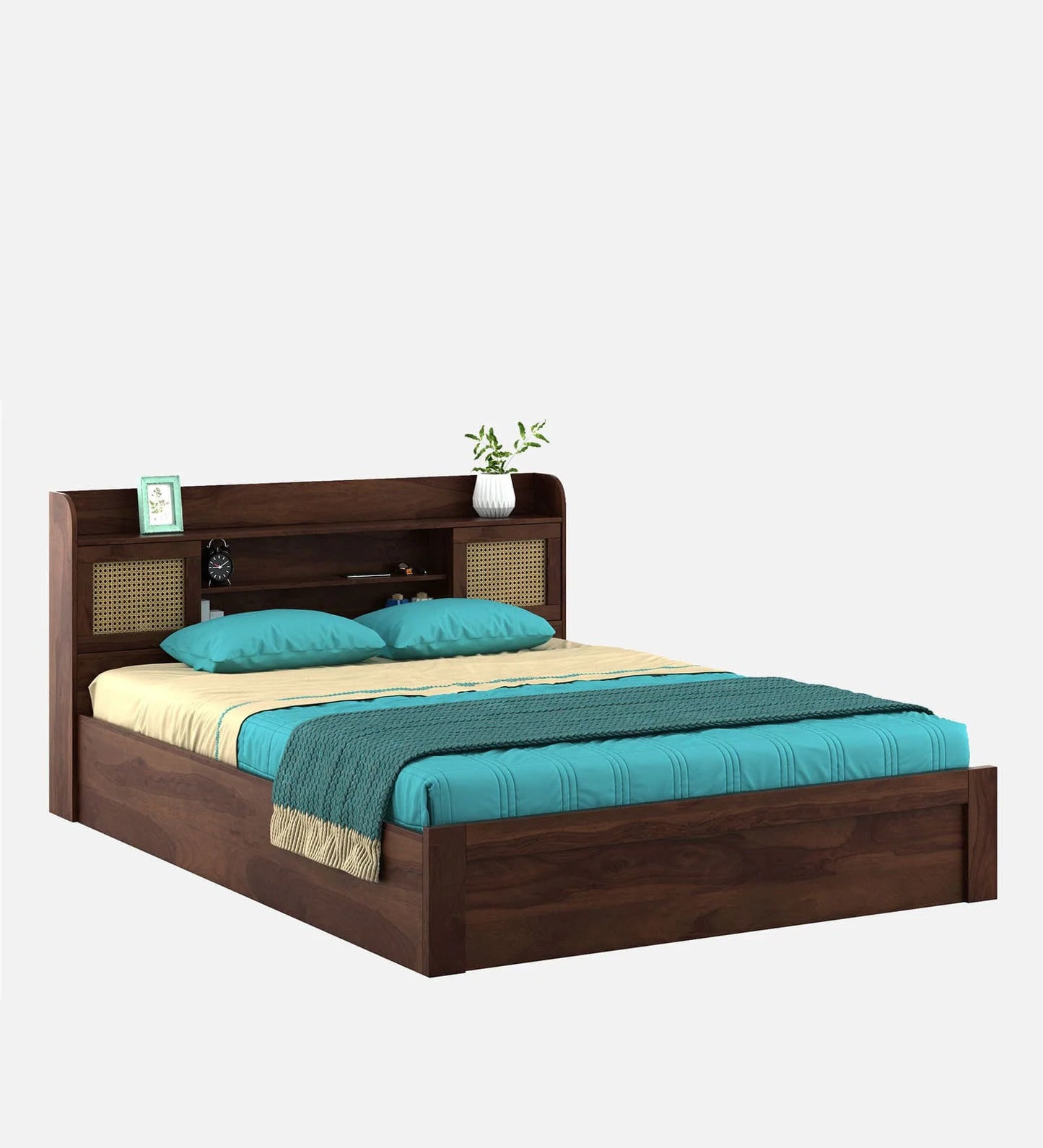 Queen Size Bed in Sheesham Melamine Finish with Box Storage