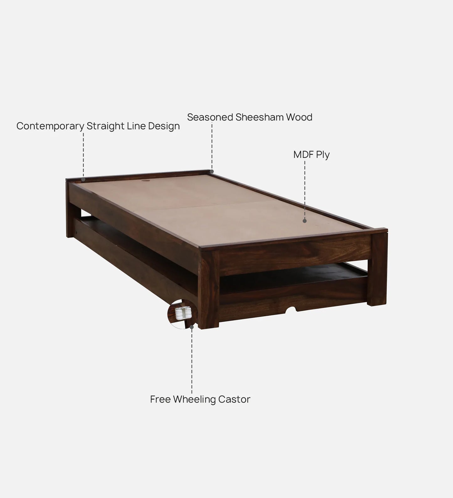 Sheesham Wood Single Bed In Provincial Teak Finish With Trundle