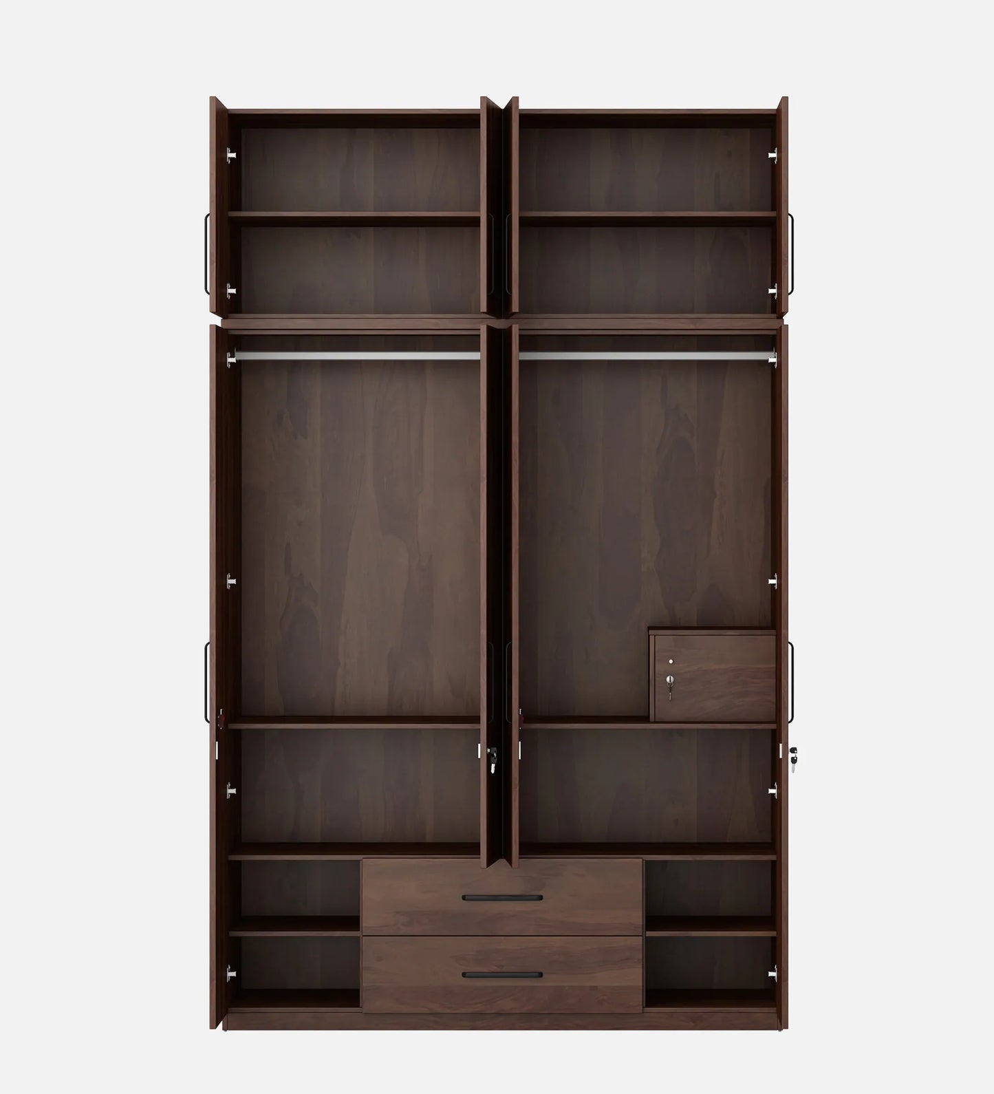 Solid Wood 4 Door Wardrobe With Loft In Sheesham Finish With Locker & Drawer