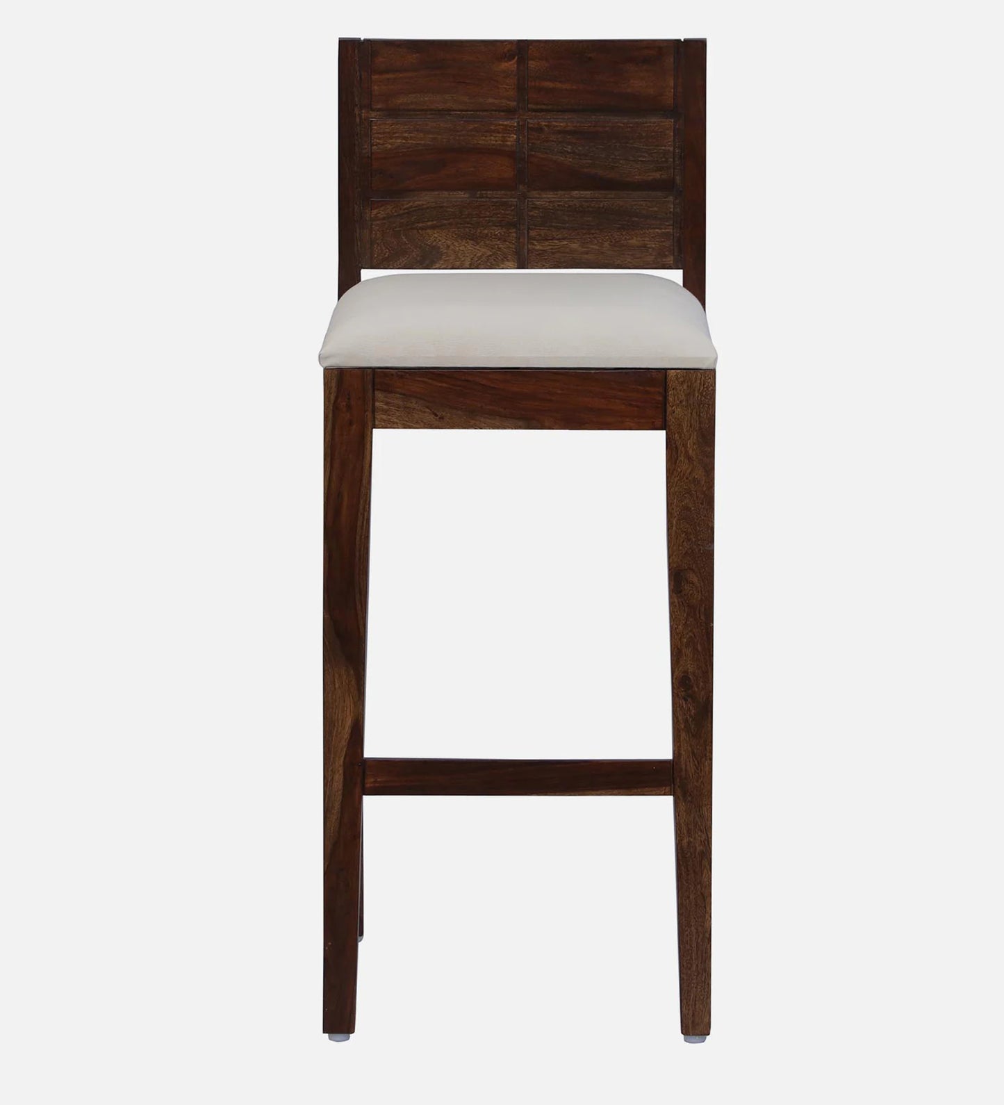 Sheesham Wood Full Back Bar Stool In Provincial Teak Finish with Beige Cushion