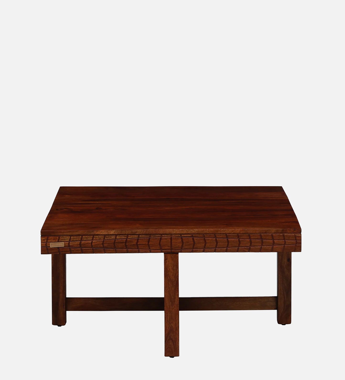 Sheesham Wood Nesting Coffee Table Set in Scratch Resistant Honey Oak Finish With Cushioned Stools