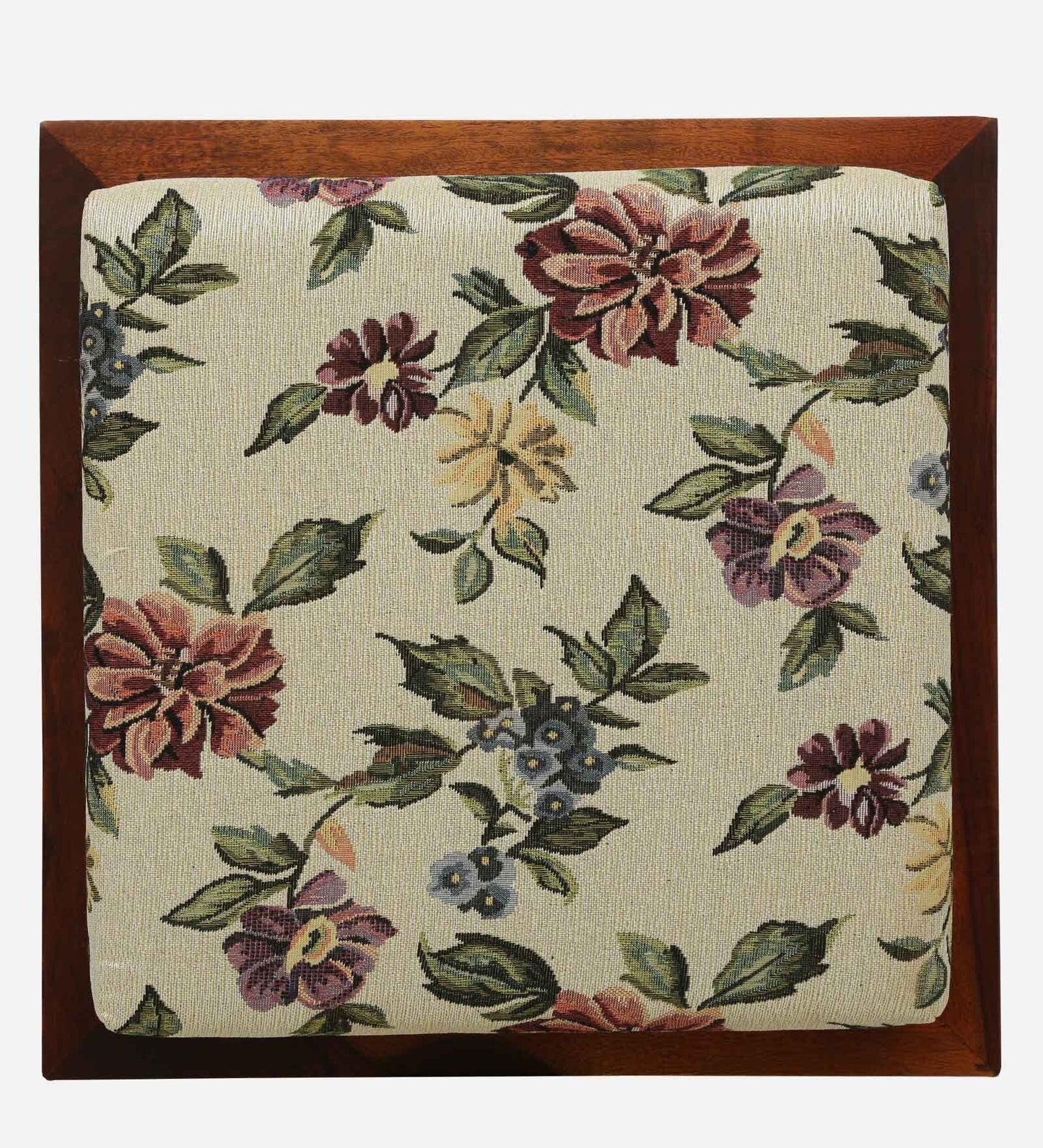 Sheesham Wood Seating Stool In Honey Oak Finish With Multicolor Cushion