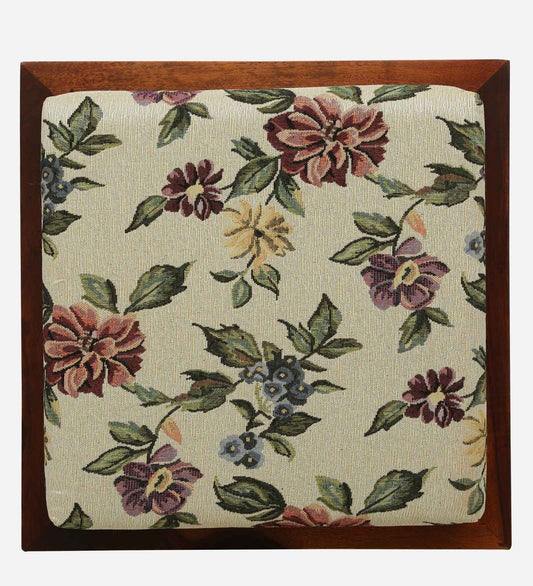 Sheesham Wood Seating Stool In Honey Oak Finish With Multicolor Cushion