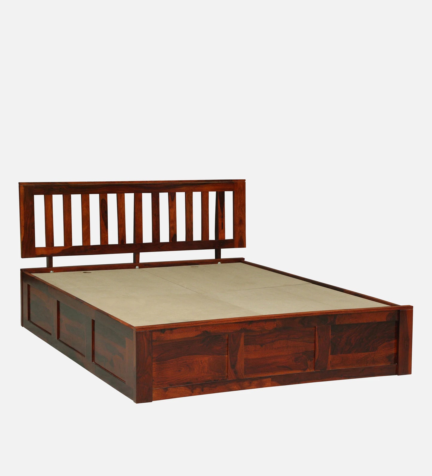 Sheesham Wood Queen Size Bed In Honey Oak Finish With Box Storage