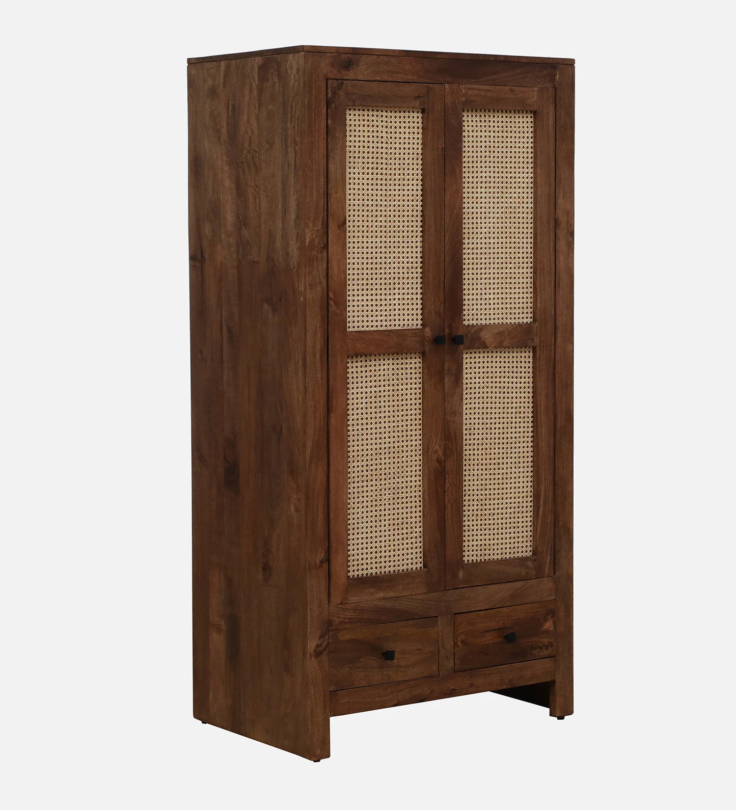 Mango Wood 2 Door Wardrobe In Rustic Teak Finish With Drawer