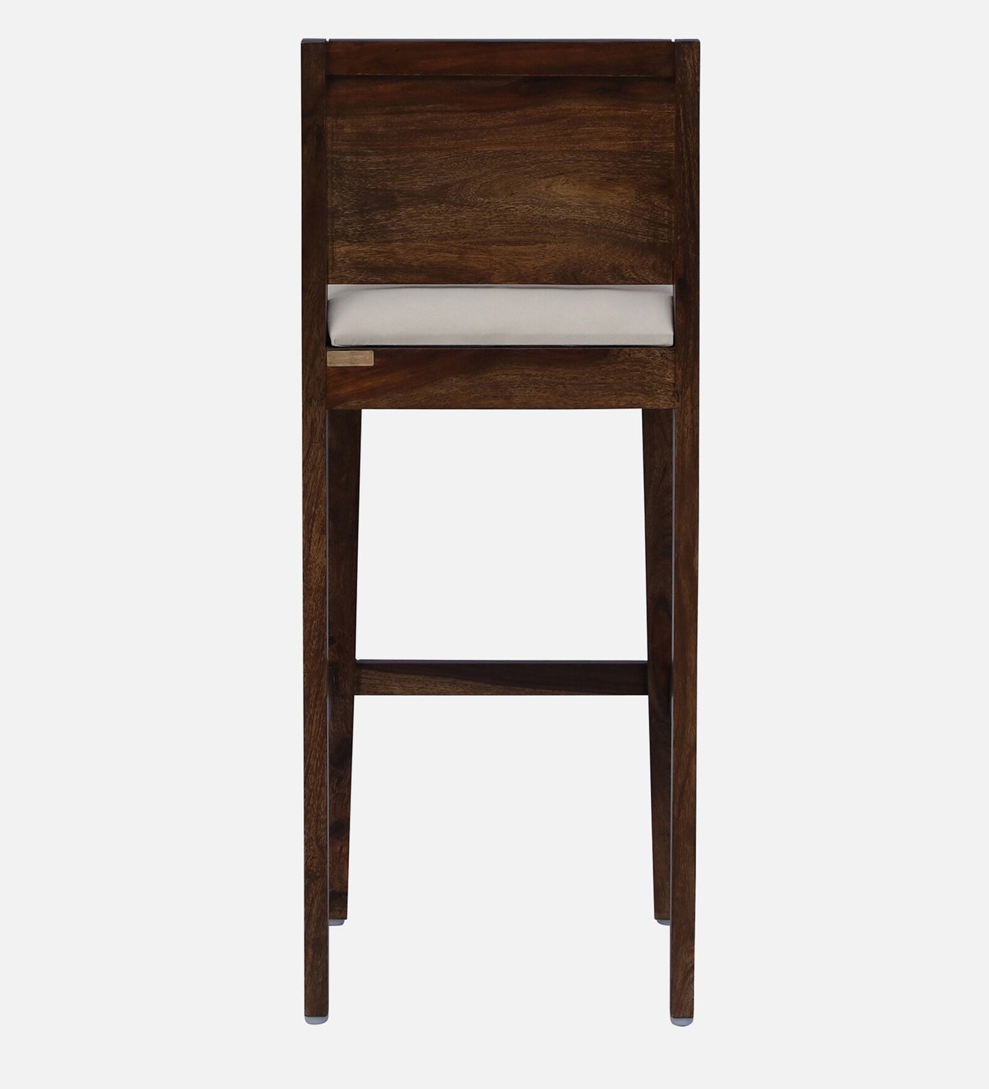 Sheesham Wood Full Back Bar Stool In Provincial Teak Finish with Beige Cushion