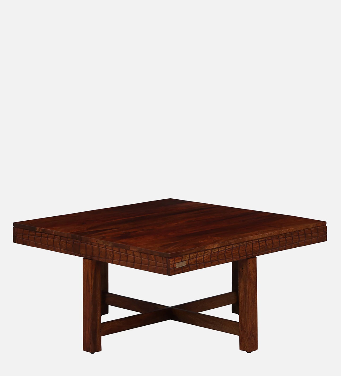 Sheesham Wood Nesting Coffee Table Set in Scratch Resistant Honey Oak Finish With Cushioned Stools