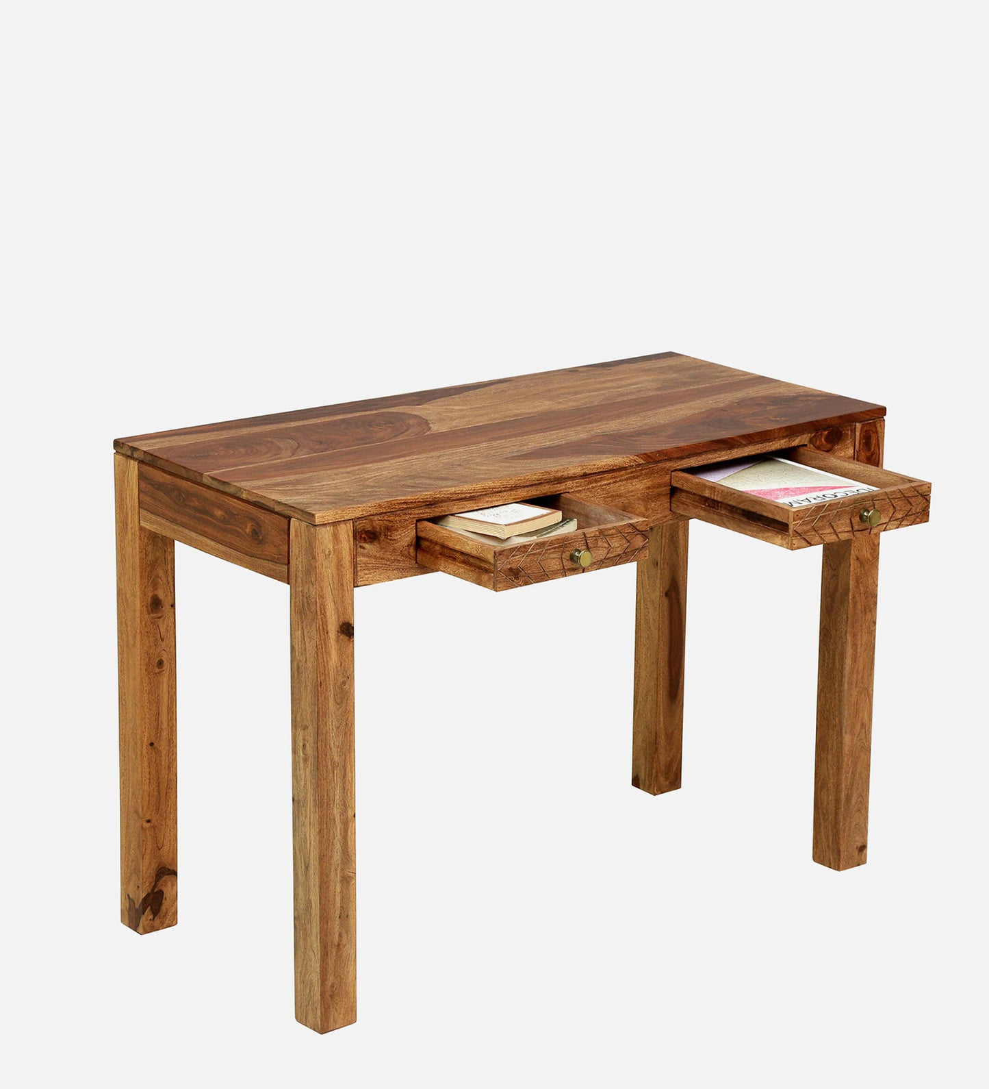 Sheesham Wood Writing Table in Scratch Resistant Rustic Teak Finish With Drawers