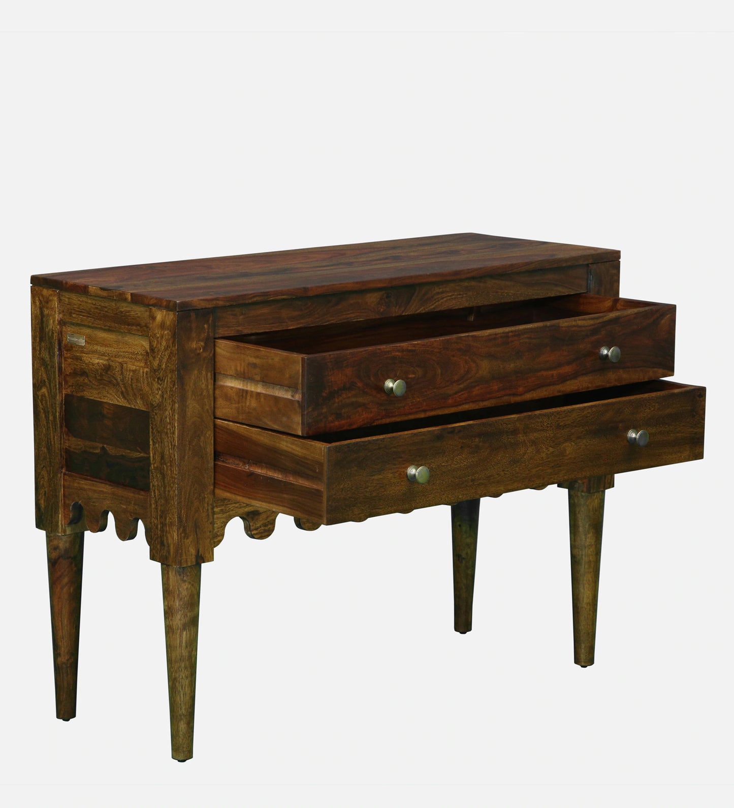 Ravenel Sheesham Wood Two Drawer Console Table In Provincial Teak Finish