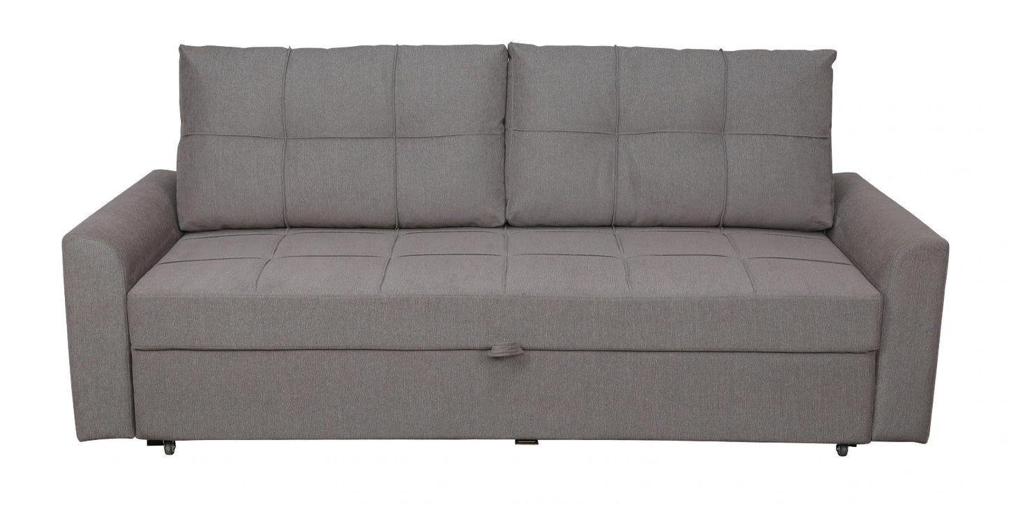 Fabric Pull Out Sofa Cum Bed In Sandy Brown Colour With Storage