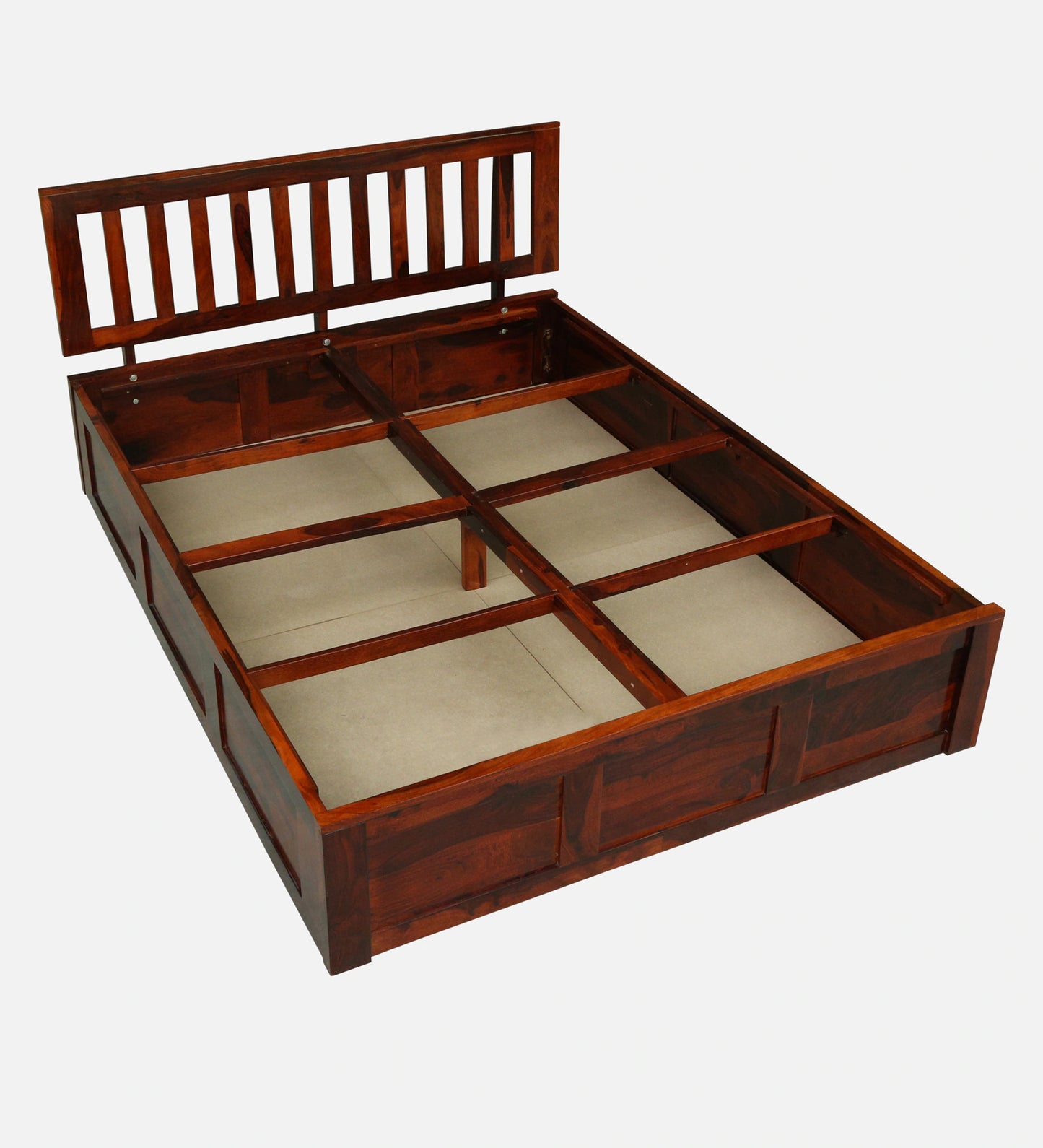 Sheesham Wood Queen Size Bed In Honey Oak Finish With Box Storage
