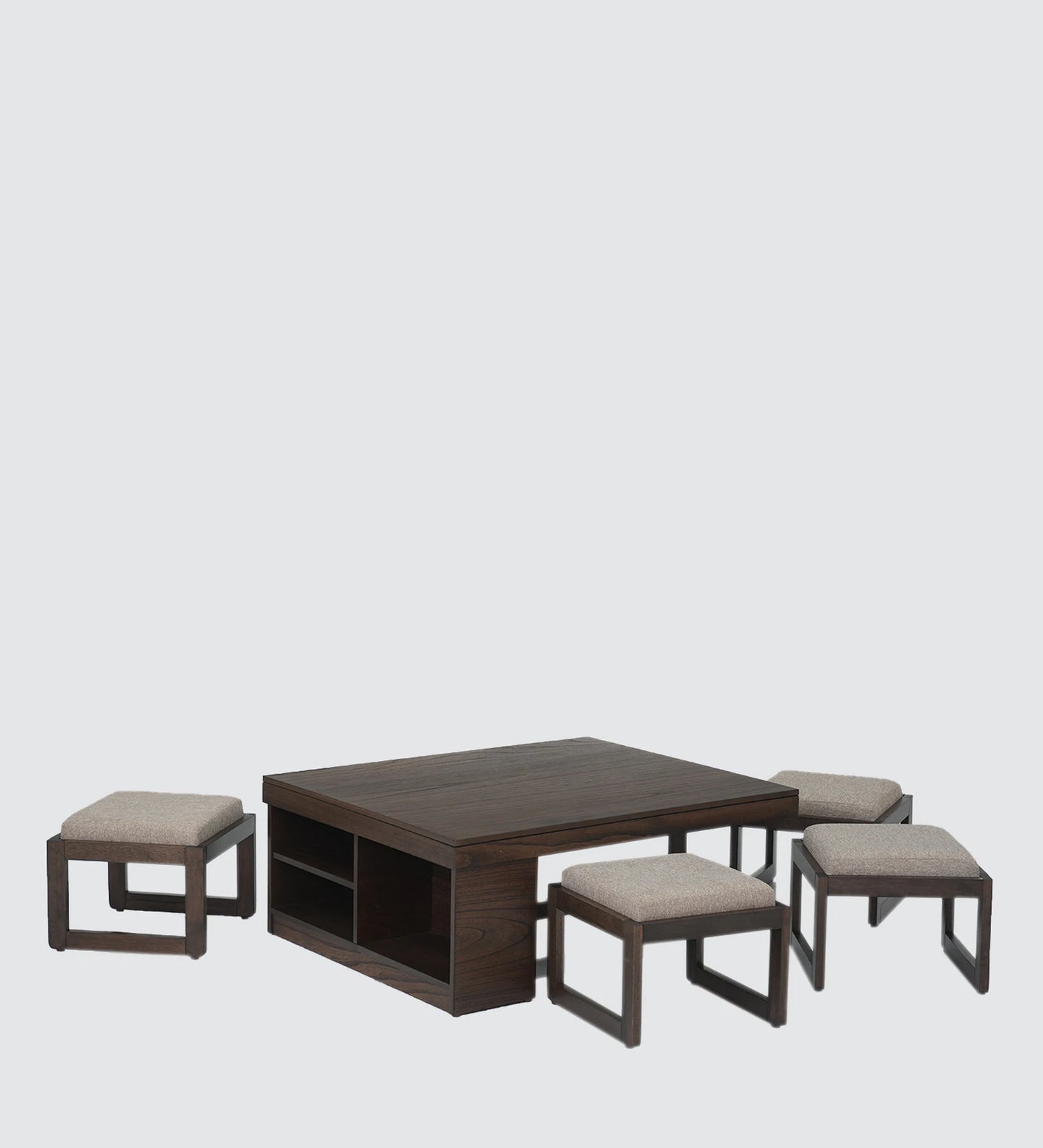 Coffee Table Set with 4 Stool in Brown Colour