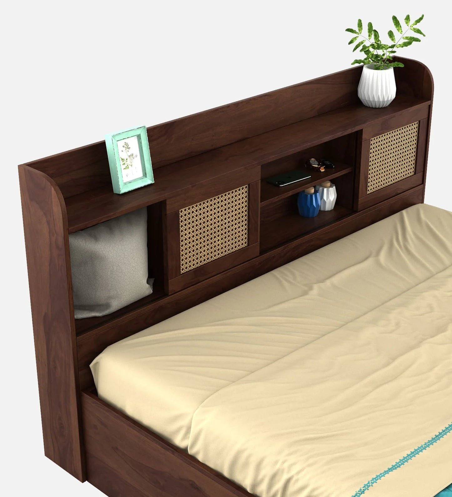 Queen Size Bed in Sheesham Melamine Finish with Box Storage