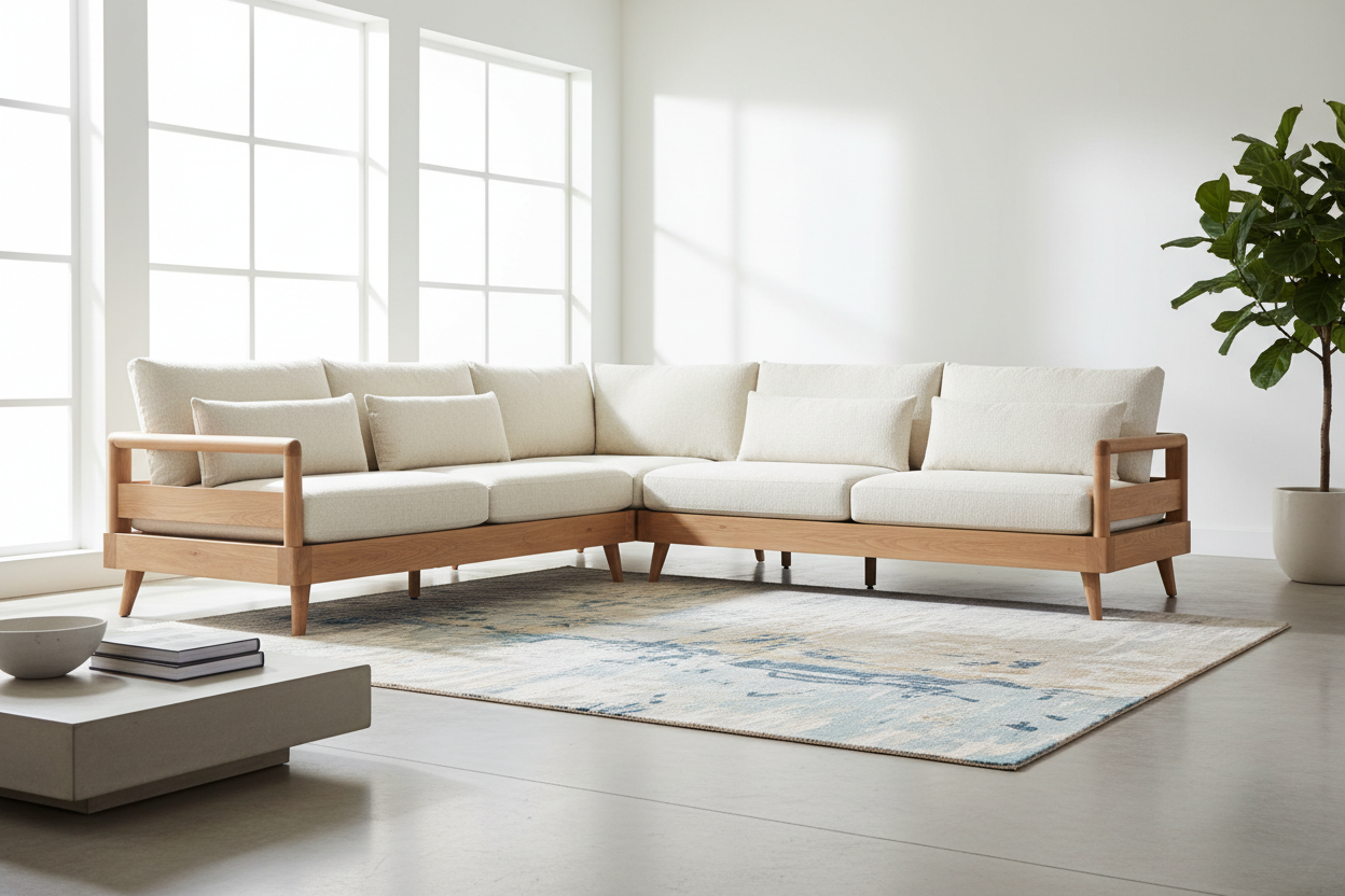image of L shaped sofa in wooden